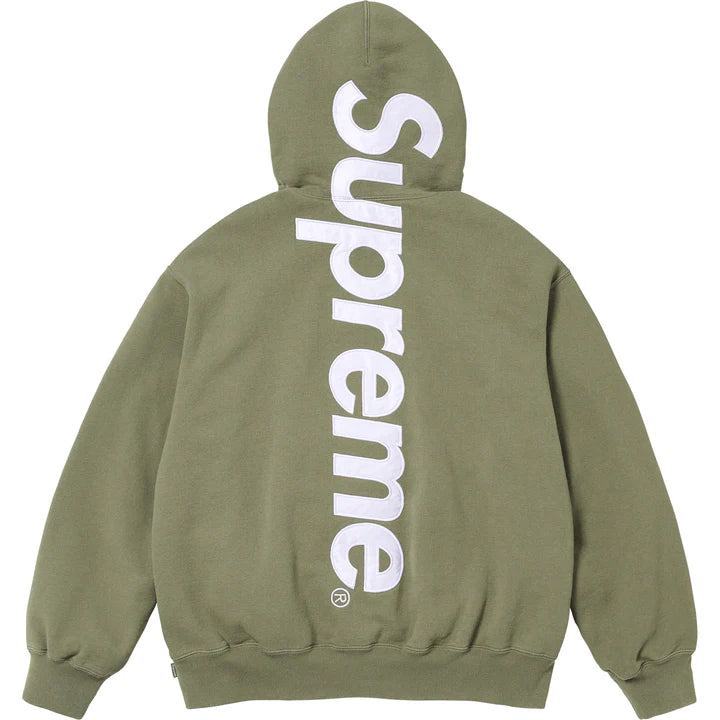 Košile a topy Supreme Satin Appliqué Hooded Sweatshirt (FW23) Light Olive - SneakerDefinition