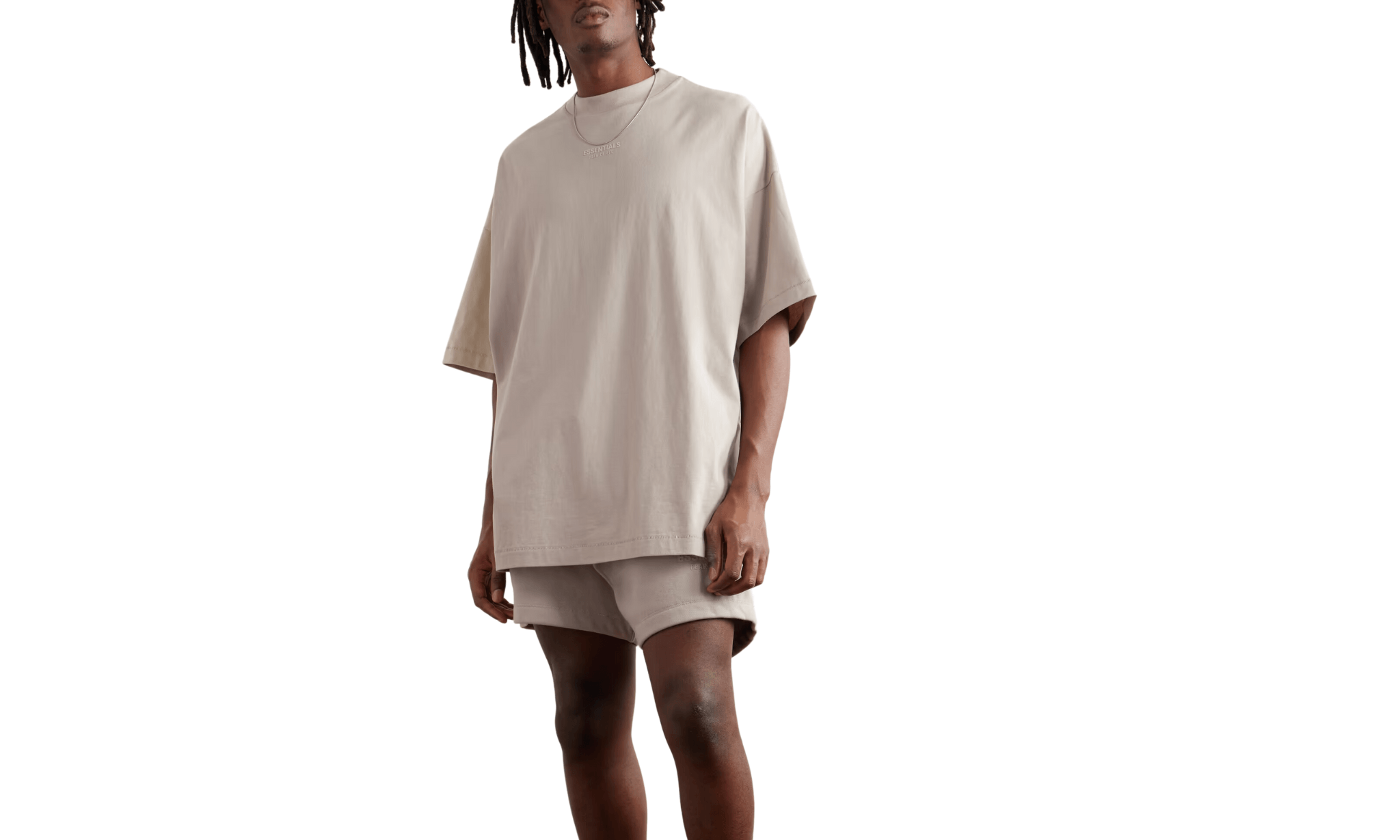 Tričko Fear Of God Essentials Logo-Appliquéd T-Shirt Silver Cloud - SneakerDefinition